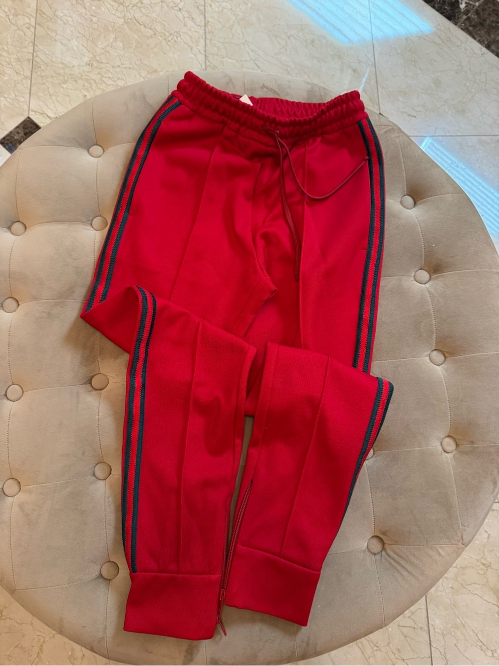 Authentic NWT Gucci Red Track Pants with Navy Side Stripes